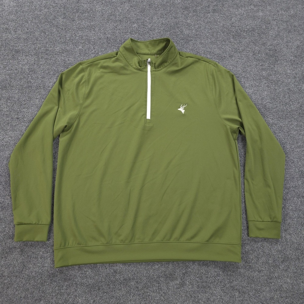 Waggle Shirt Mens 2XL Green 1/4 Zip Performance Golf Pullover Deer Logo Stretch